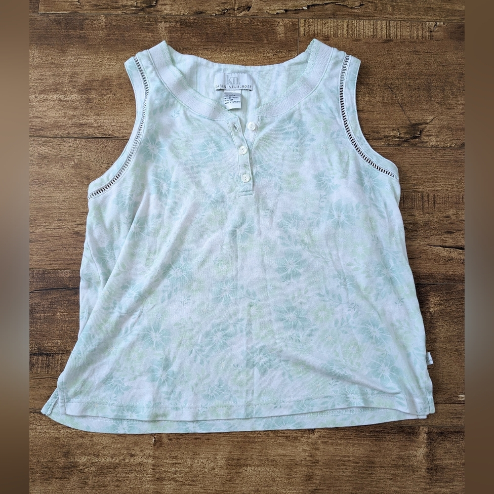 Soft Cotton Floral Sleeveless Top Button Up Shirt Vintage Karen Neuburger